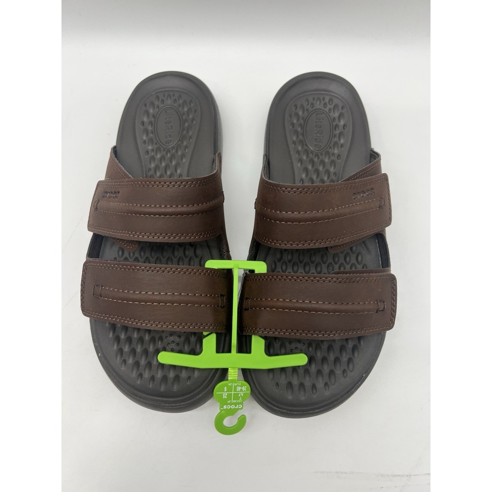 Crocs Men's LiteRide Slide Sandals Brown Double Strap Size 7 Espresso Shoes
